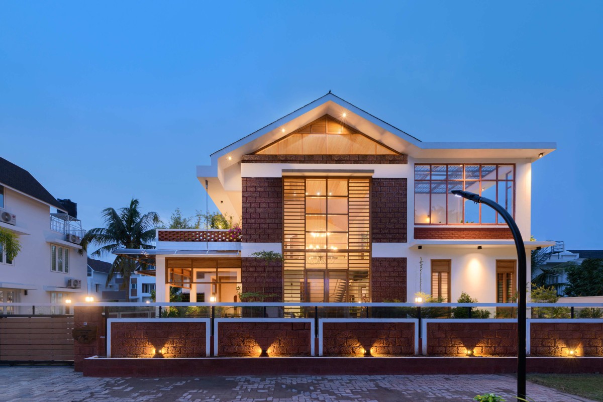 Dusk light exterior view of Villa by the Backwaters by Studio TAB