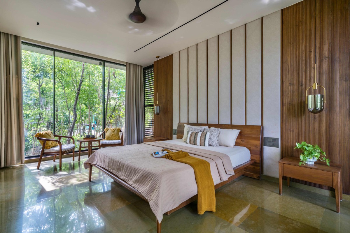 Bedroom of Kalrav Villa by VPA Architects