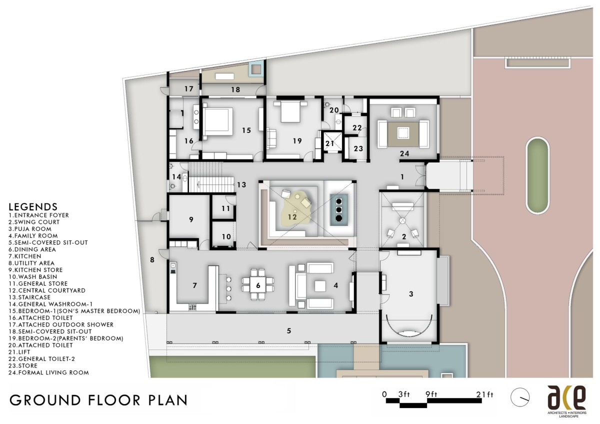 Ground floor plan of Sri Sri Villa by Ace Associates