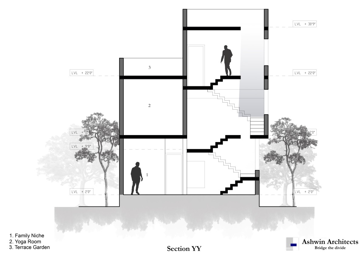 Section YY of Linga Bhairavi by Ashwin Architects