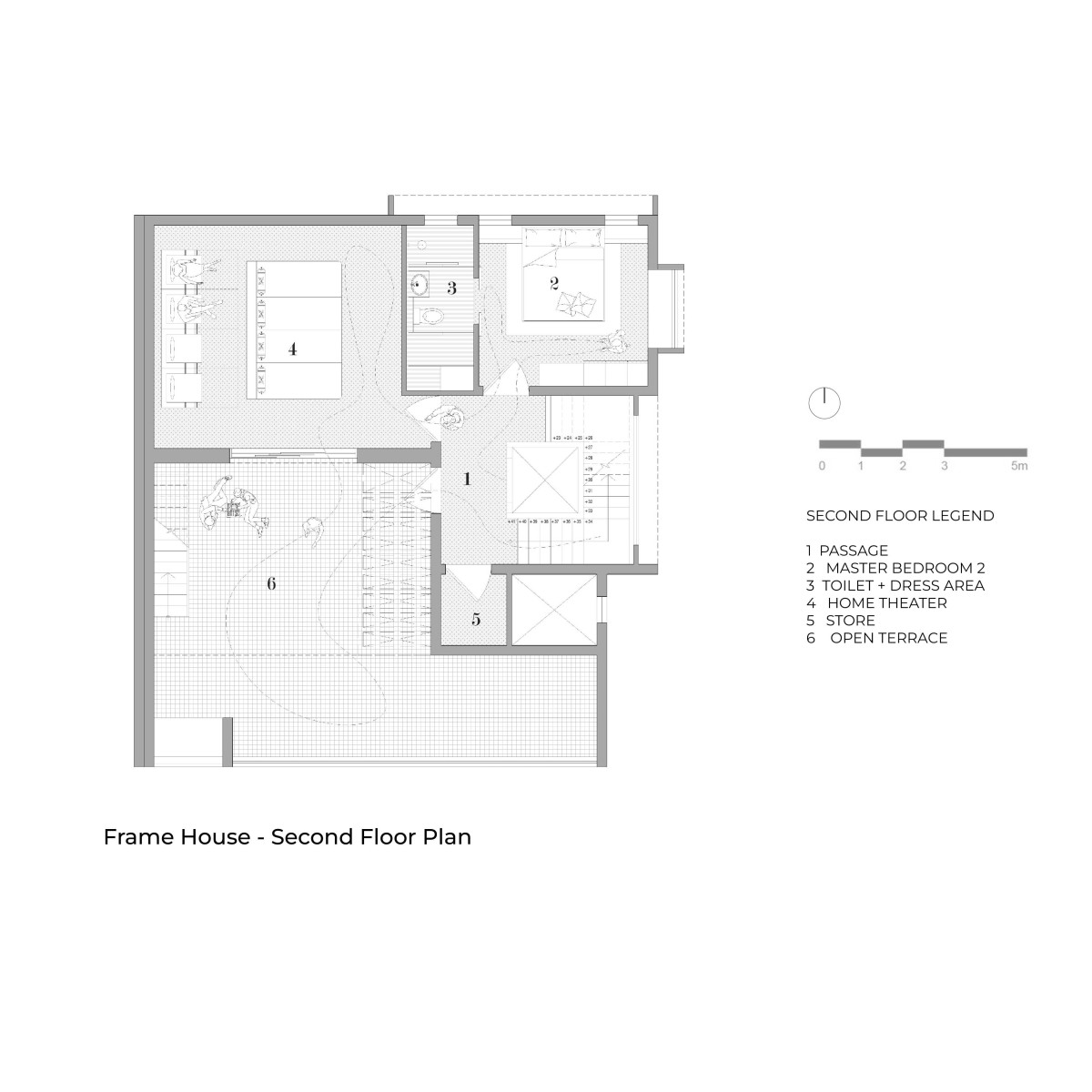 Second floor plan of Frame House by UrbanNest Design Studio