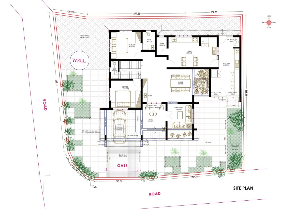 Site plan of Brick Screen House by HONEYCOMB Architects