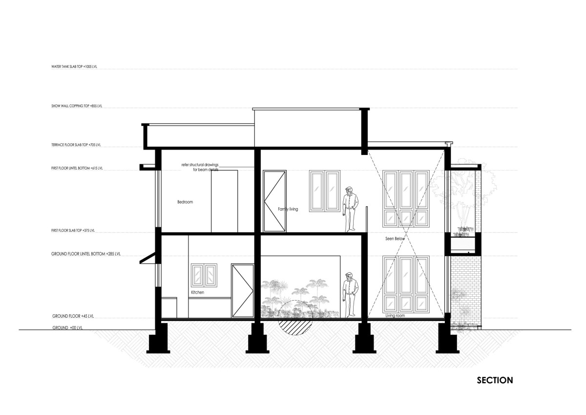 Section of Brick Screen House by HONEYCOMB Architects