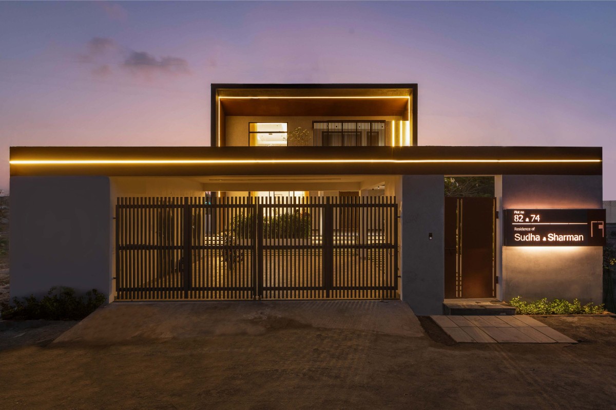 Dusk light exterior view of The House of Frames by Studio Riba