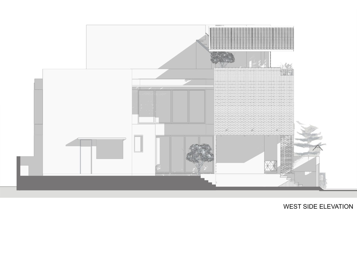 West side elevation of Chainani House by Jagrut Shah Architect and Associates