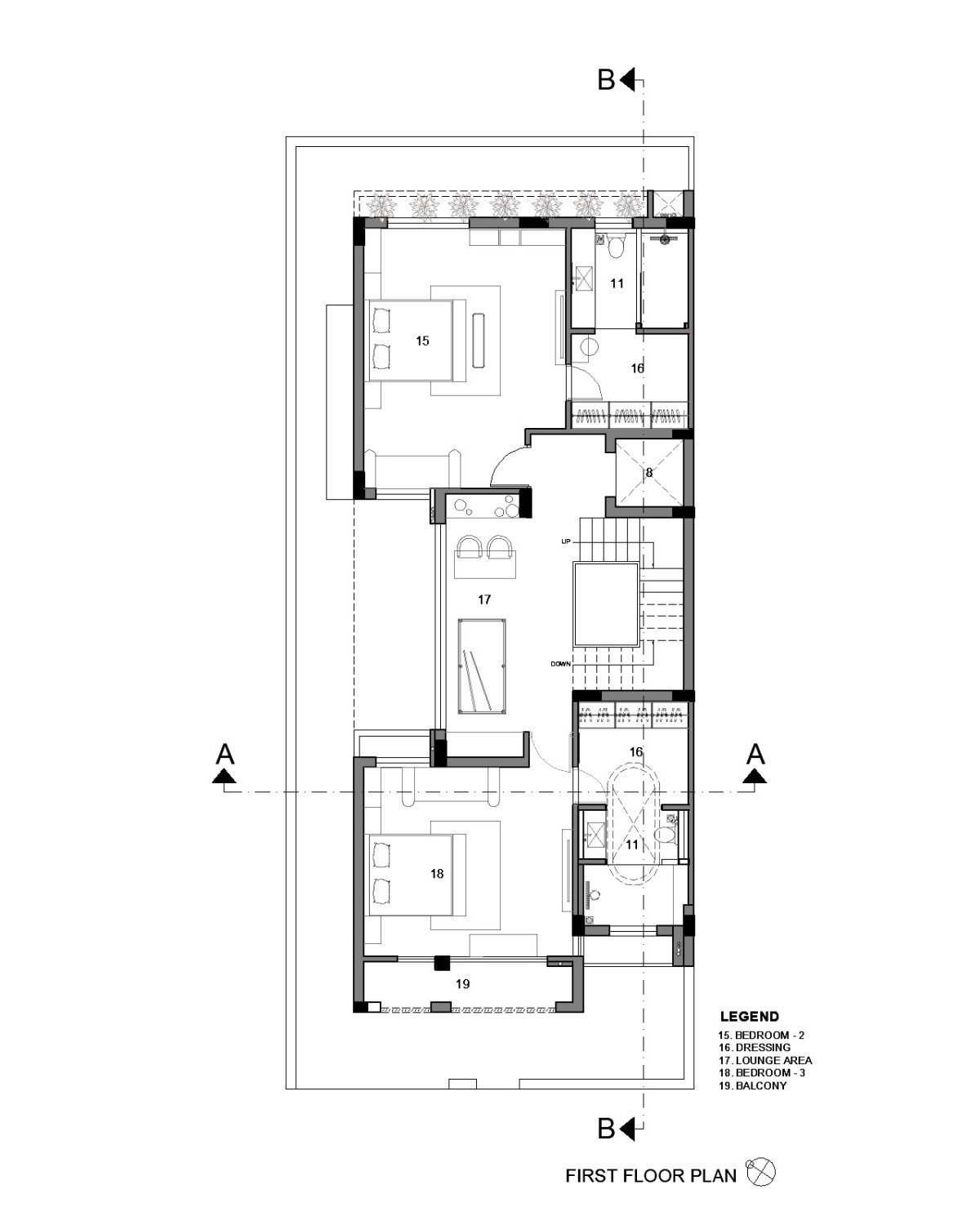 First floor plan of Chainani House by Jagrut Shah Architect and Associates