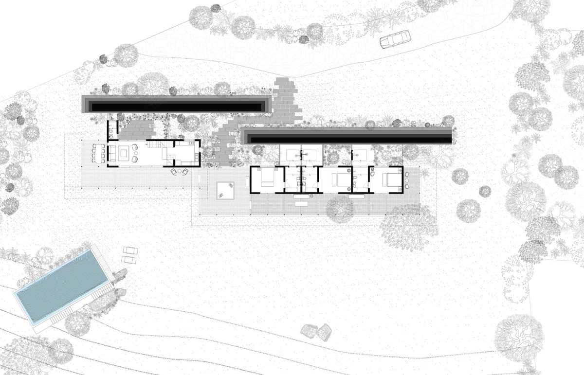 Plan of The House with the Gabion by SPASM Design Architects