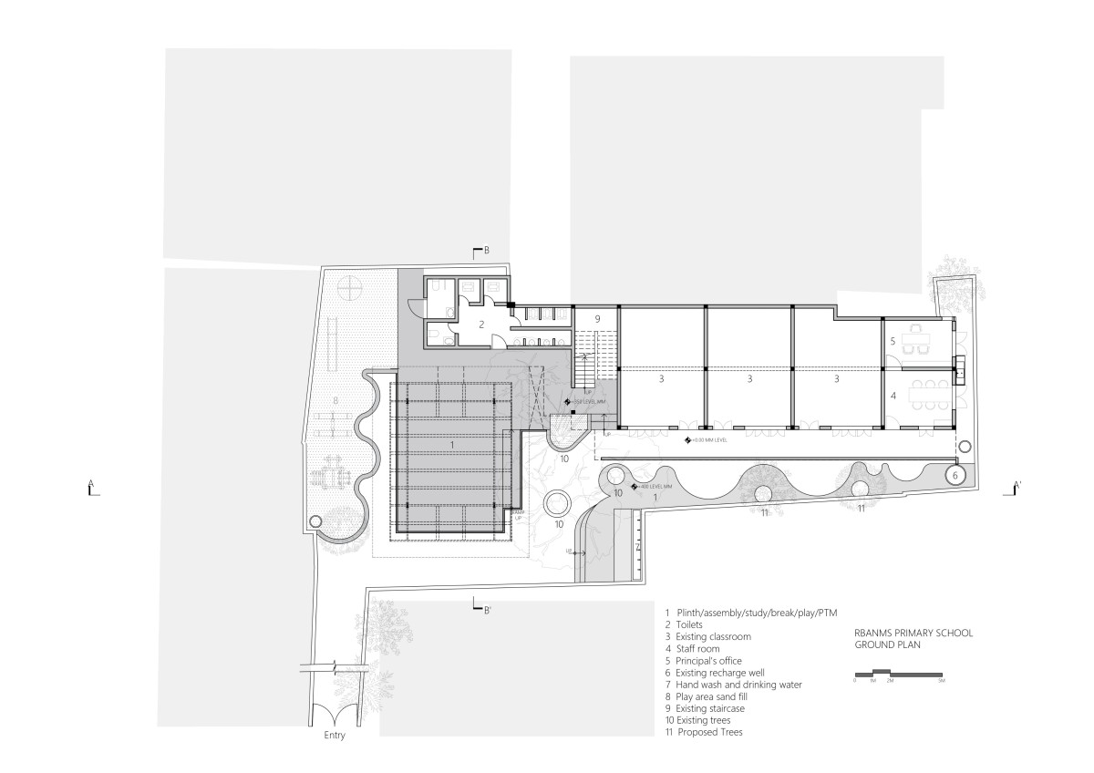 Ground floor plan of RBANMS School by Mathew and Ghosh Architects