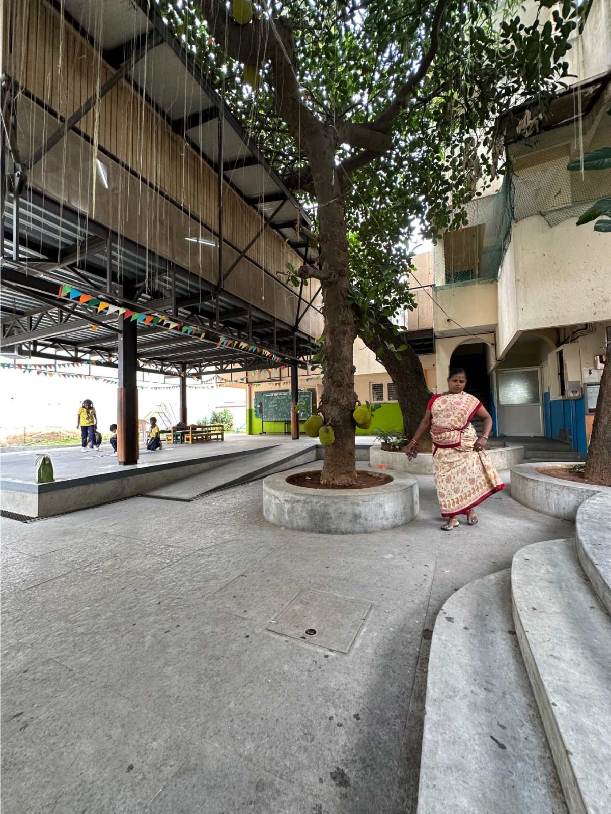 Exterior view of RBANMS School by Mathew and Ghosh Architects