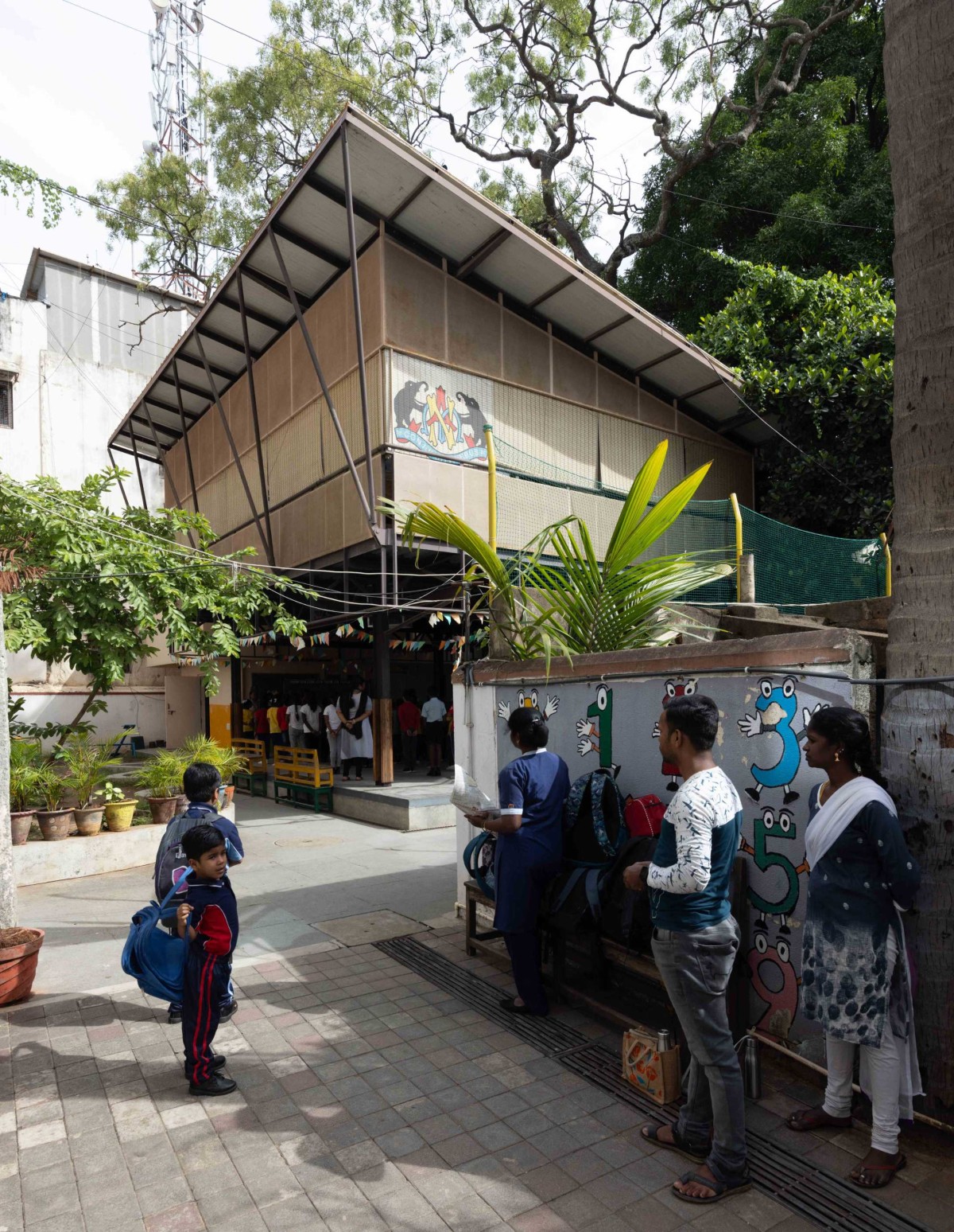 Exterior view of RBANMS School by Mathew and Ghosh Architects