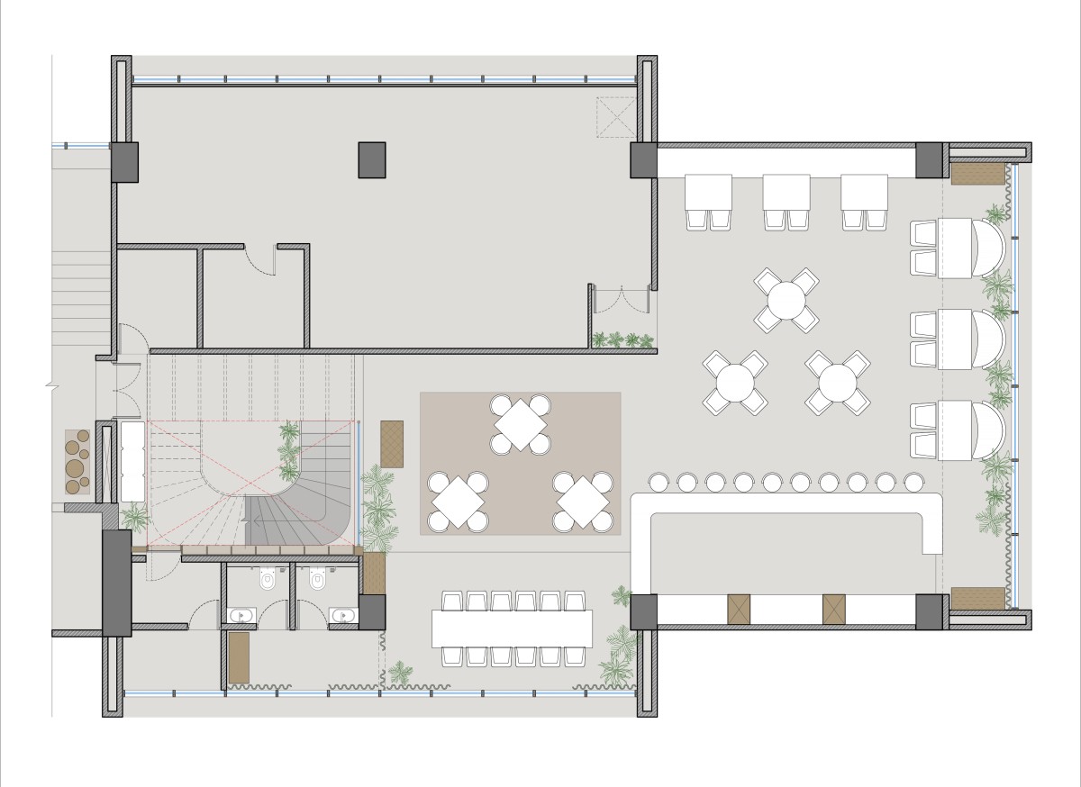 Lower level layout of Ava by Ruchi Jani Architects