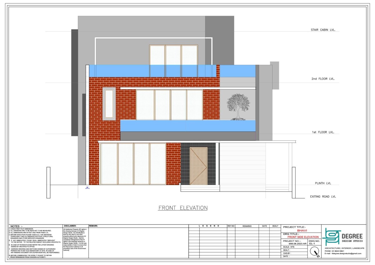 Front side elevation of Bhavi by 9 Degree Design Studio