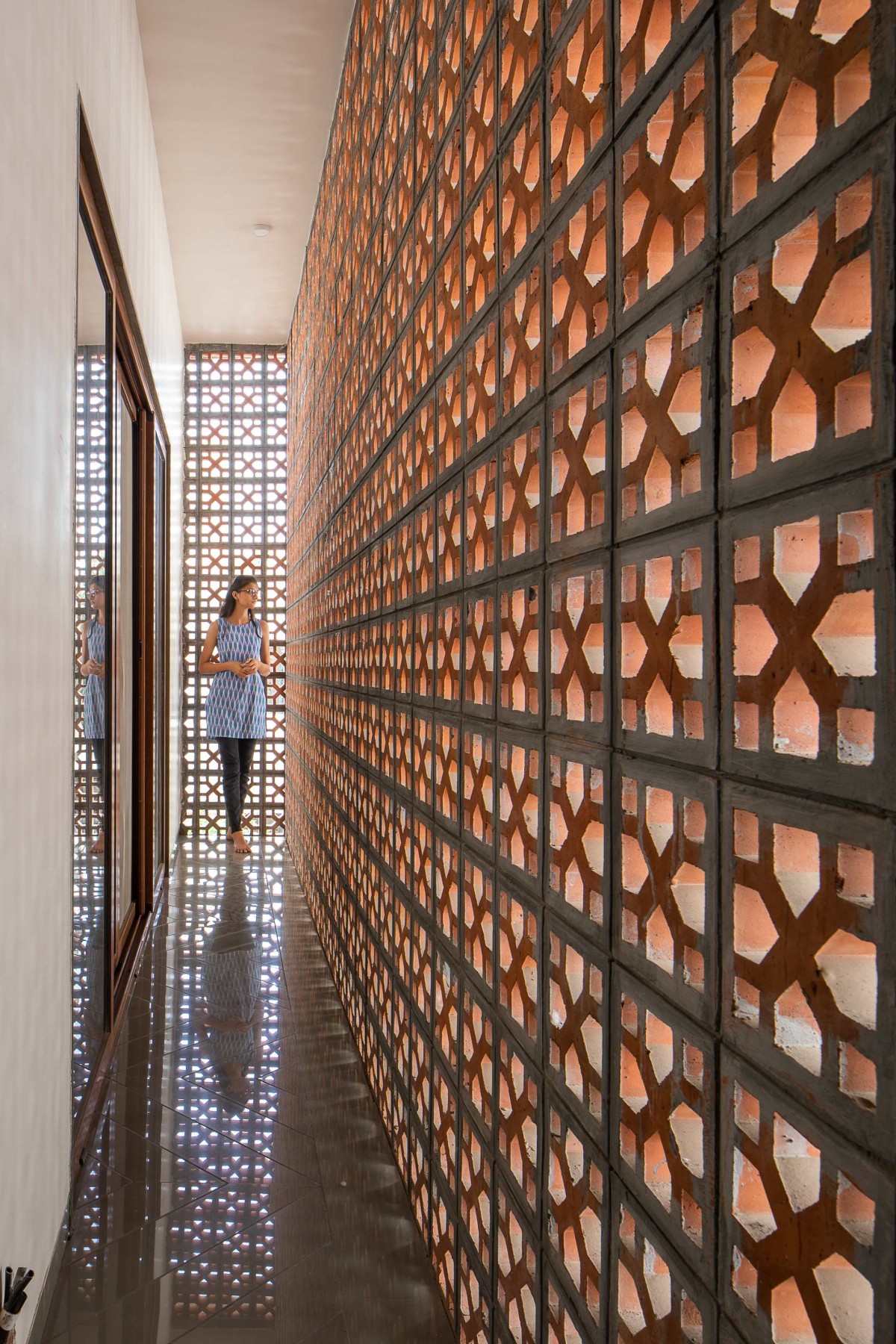 Corridor of Brick Screen House by MS Design Studio