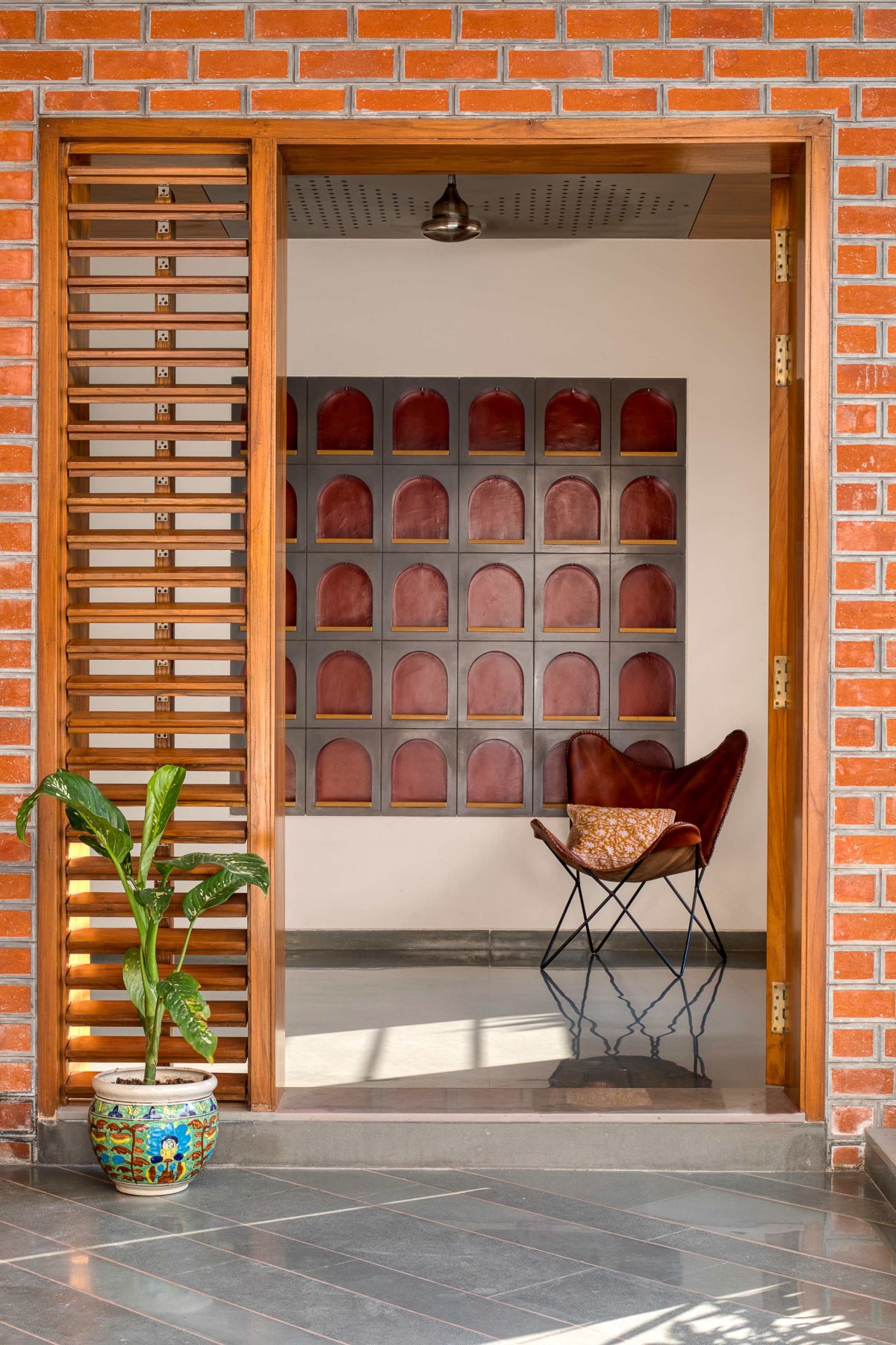 Foyer of Brick Screen House by MS Design Studio