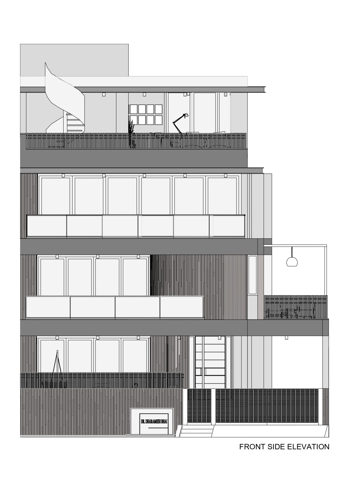 Front side elevation of Dr. Dharmesh Darji Villa by Vihar Fadia Architects