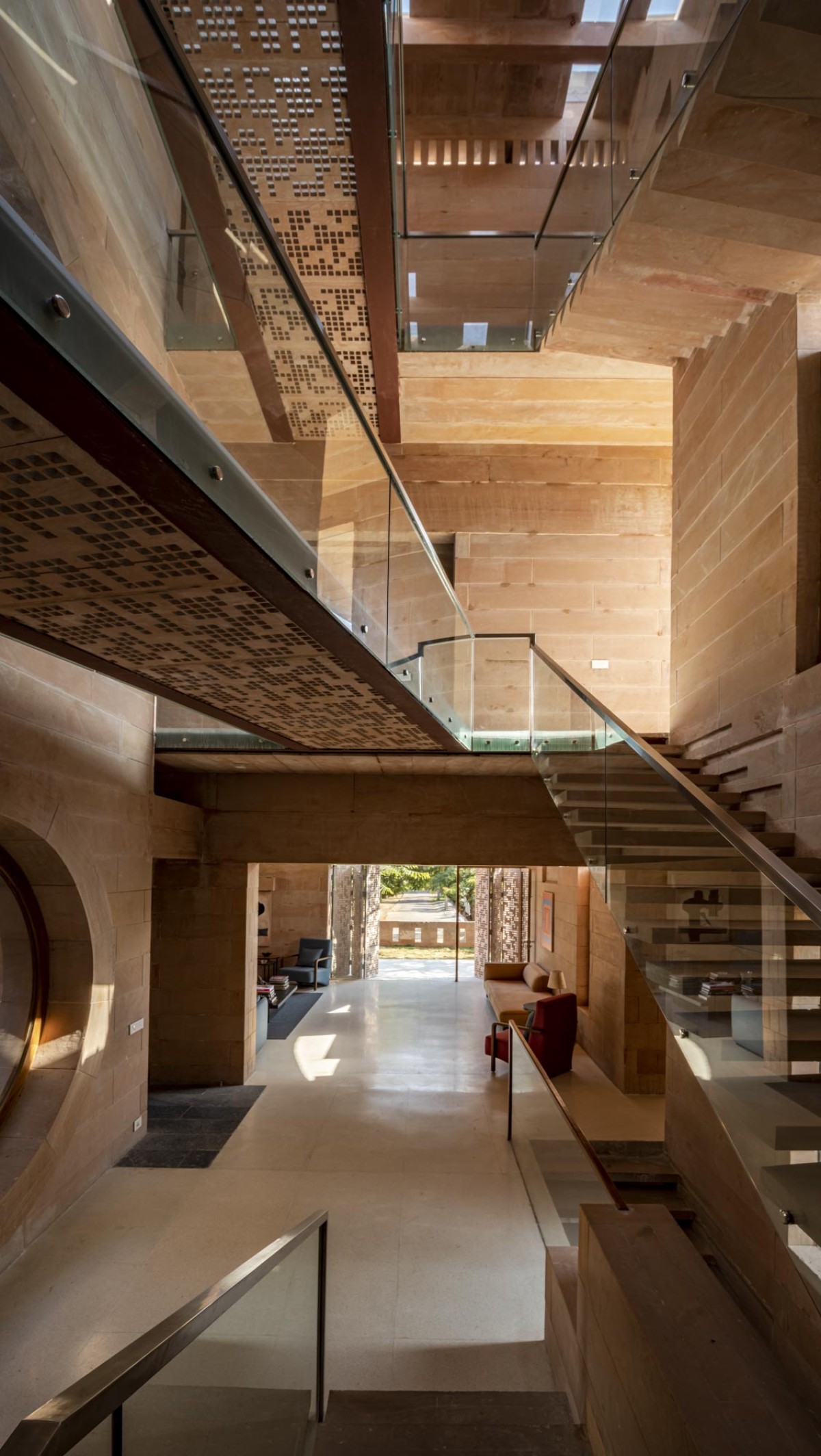 View from staircase of Stone House by Malik Architecture