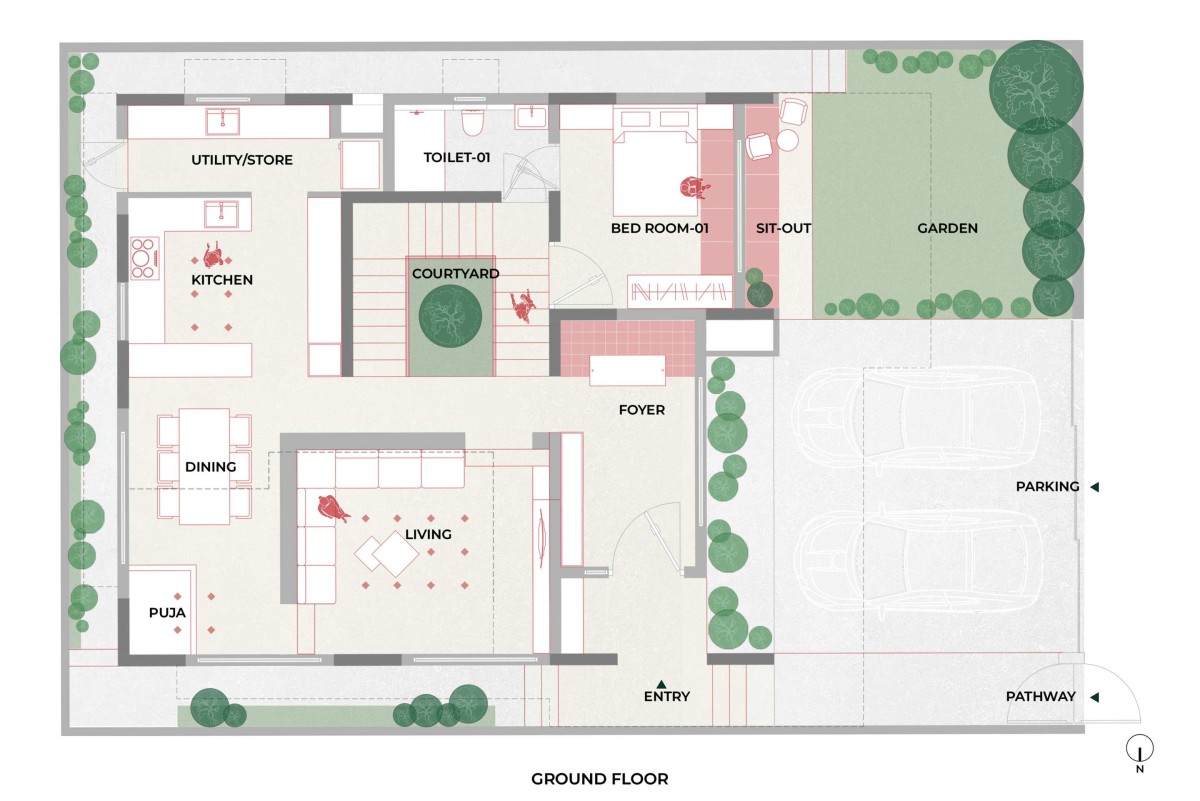 Ground floor plan of House of Bare Walls by Bare Wall Studio