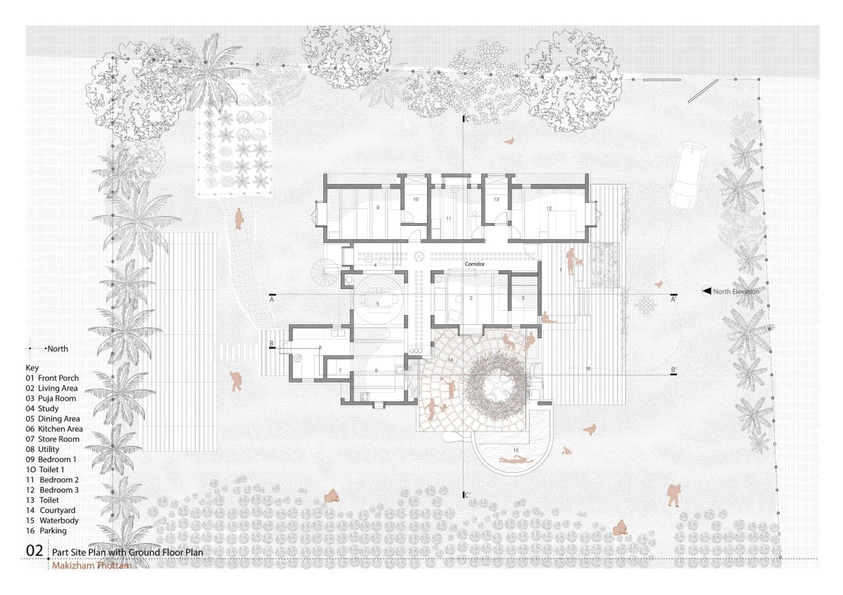 Site Plan with Ground Floor Plan of Makizham Thottam by Second Ground