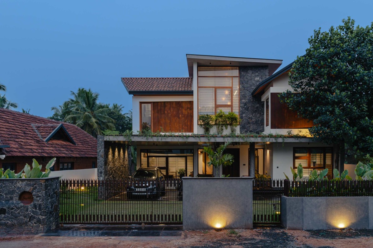 Dusk light exterior view of Dhvani by Bani Architects