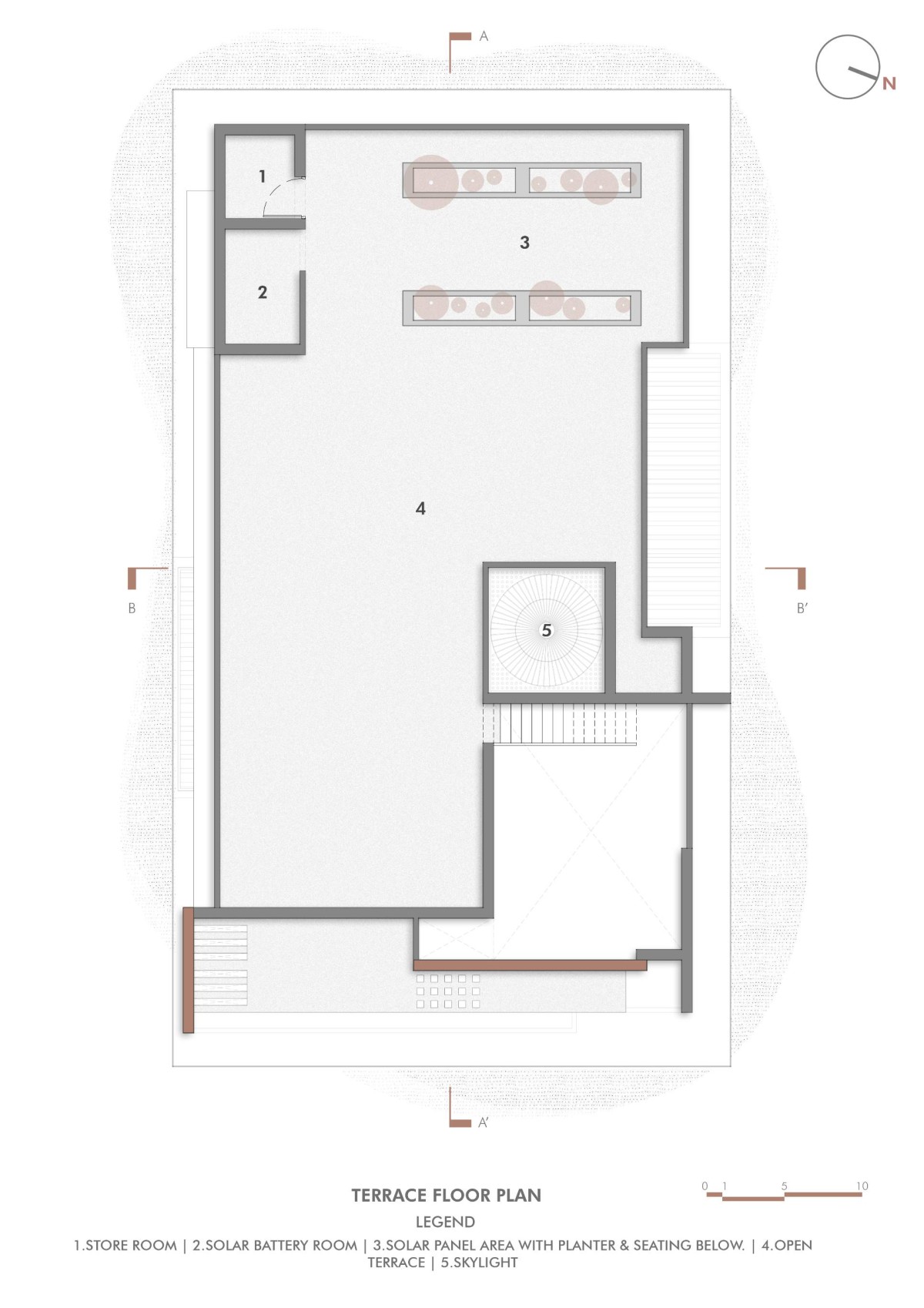 Terrace Floor Plan of Perforated Plane House by D.L.E.A