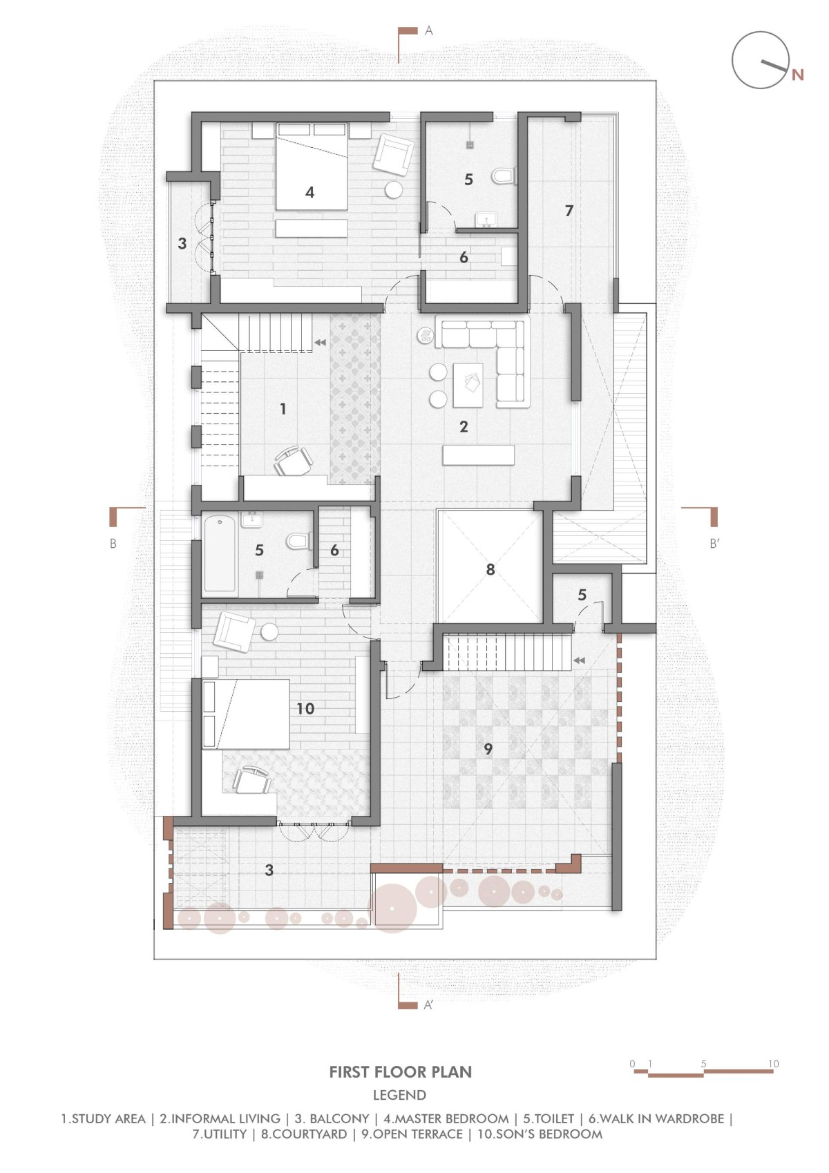 First Floor Plan of Perforated Plane House by D.L.E.A