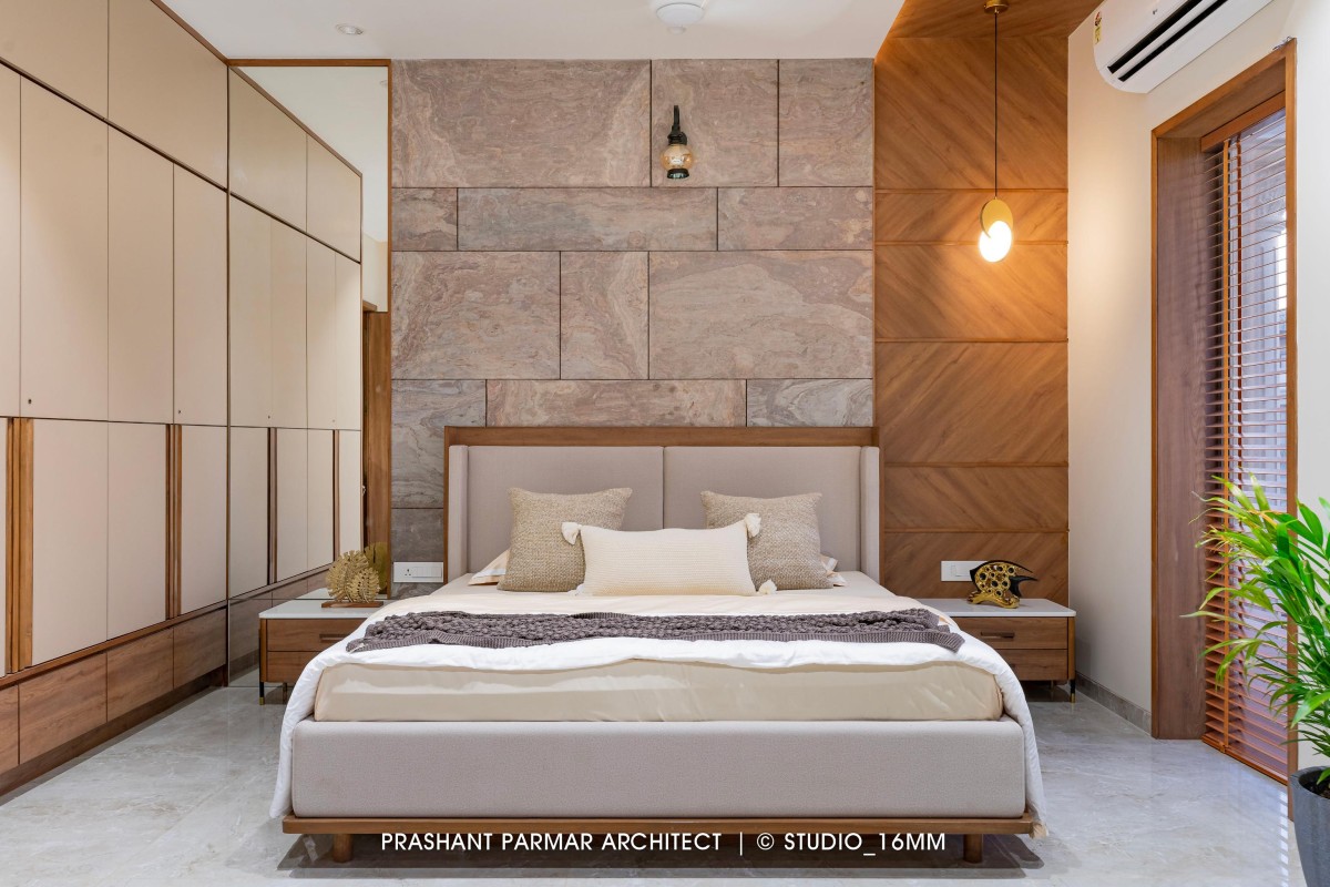 Master Bedroom of 4 BHK Timeless Elegance at Saamarth City by Prashant Parmar Architect