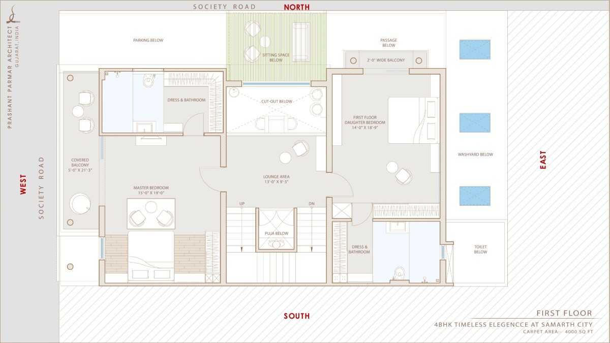 First Floor Plan of 4 BHK Timeless Elegance at Saamarth City by Prashant Parmar Architect