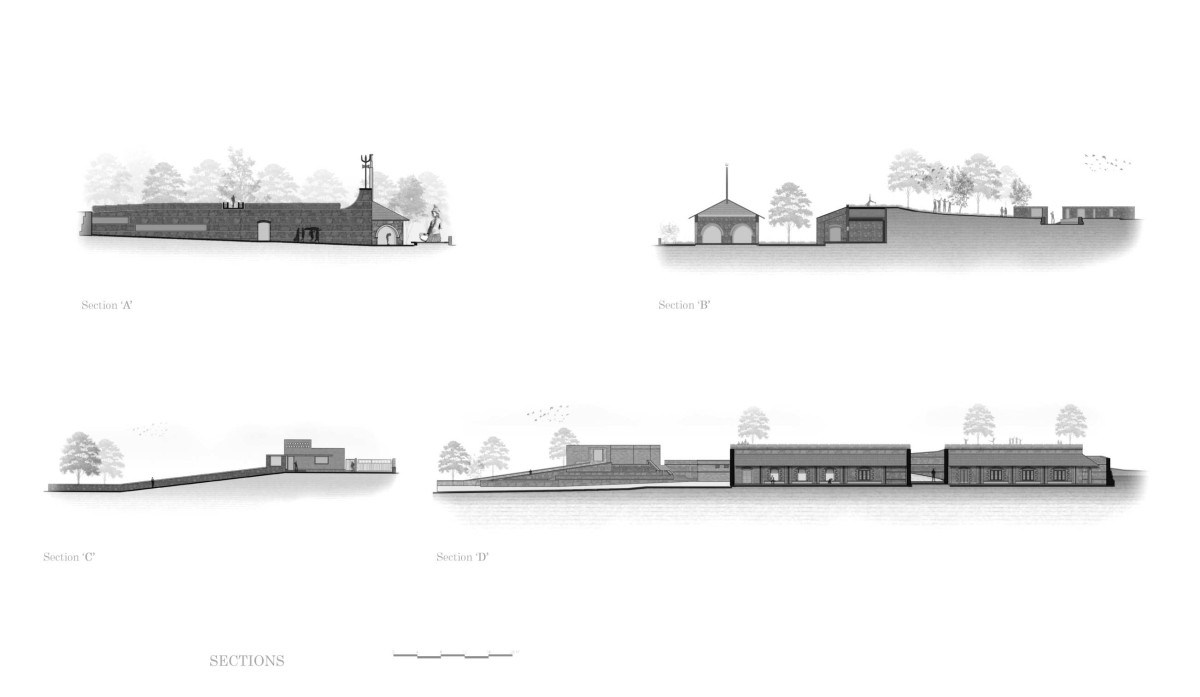 Sections of Udan Crematorium by d6thD Design Studio