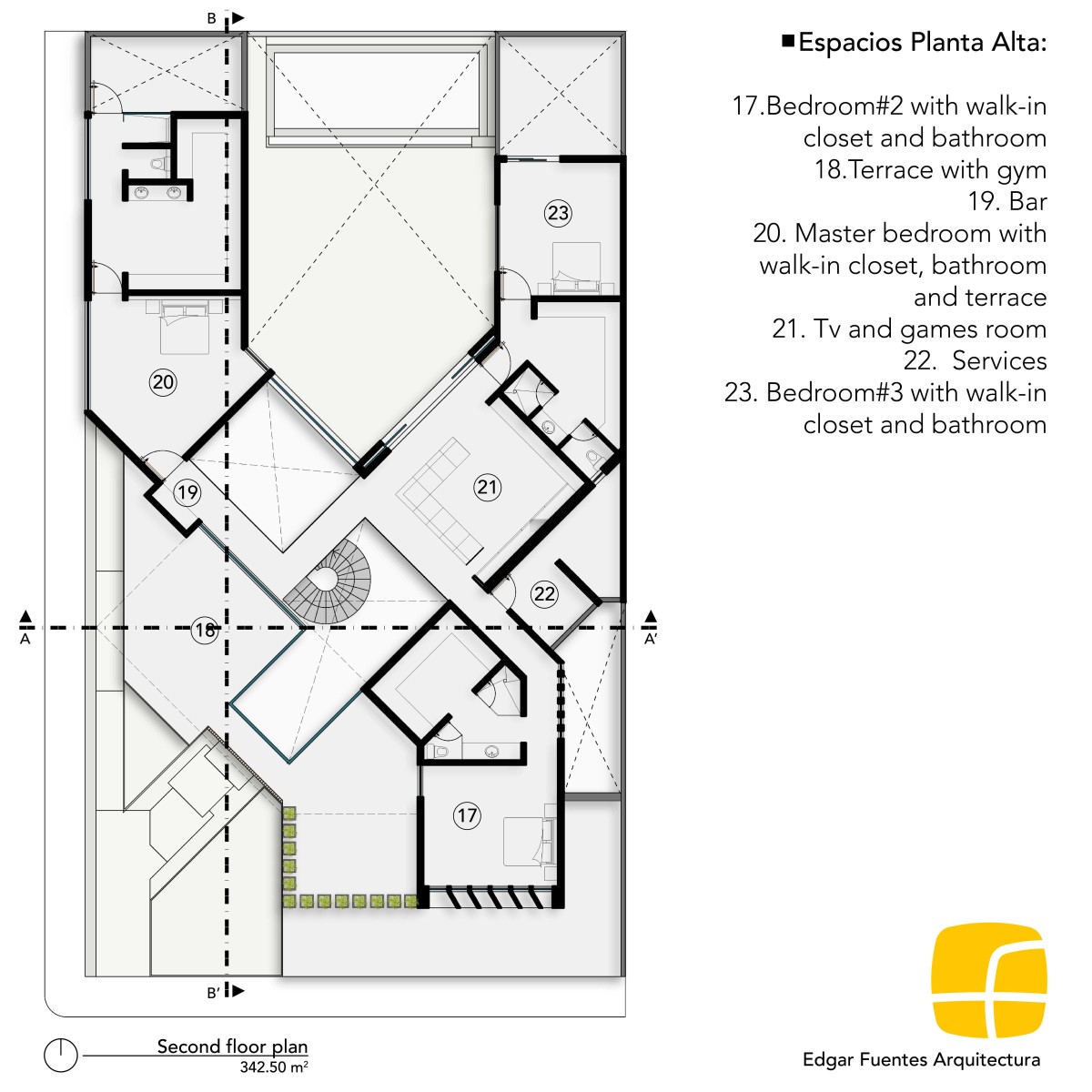 Second floor plan of Harmonie by Edgar Fuentes Arquitectura