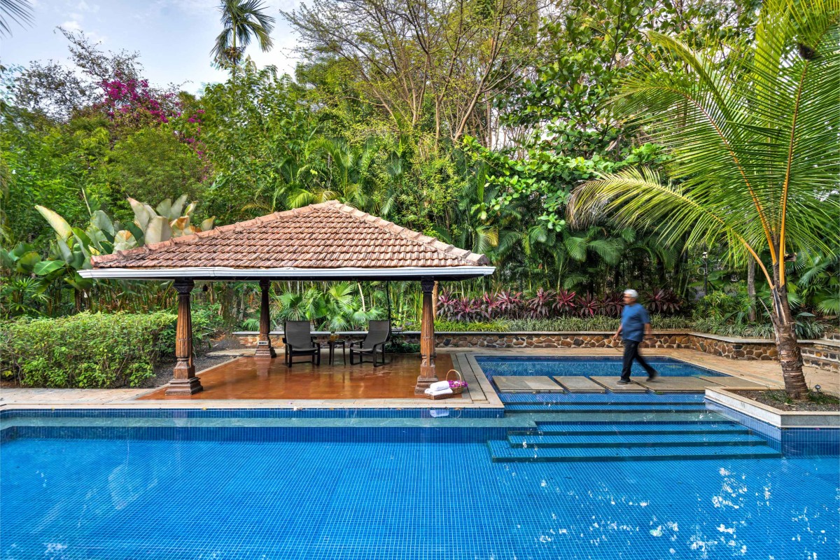 Pool and Gazebo of A Farmhouse At Mahiravani by Environ Planners