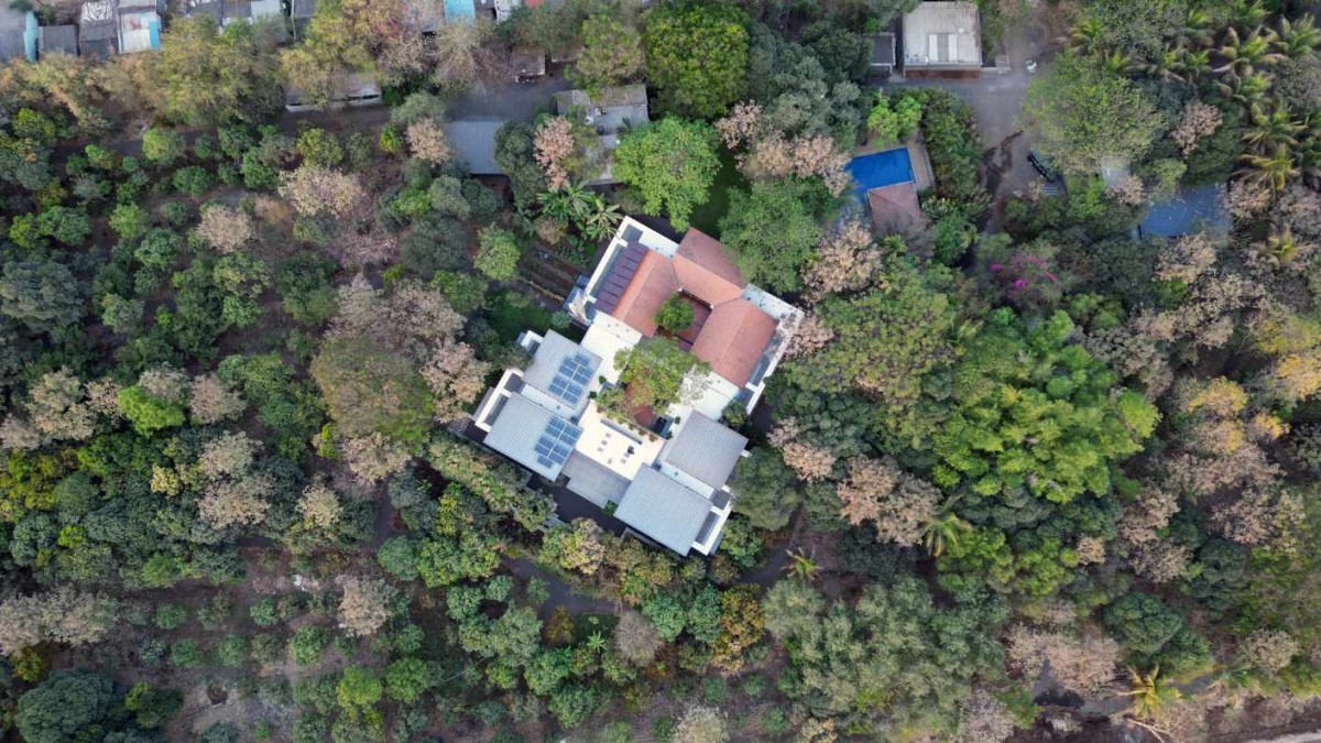 Aerial view of A Farmhouse At Mahiravani by Environ Planners