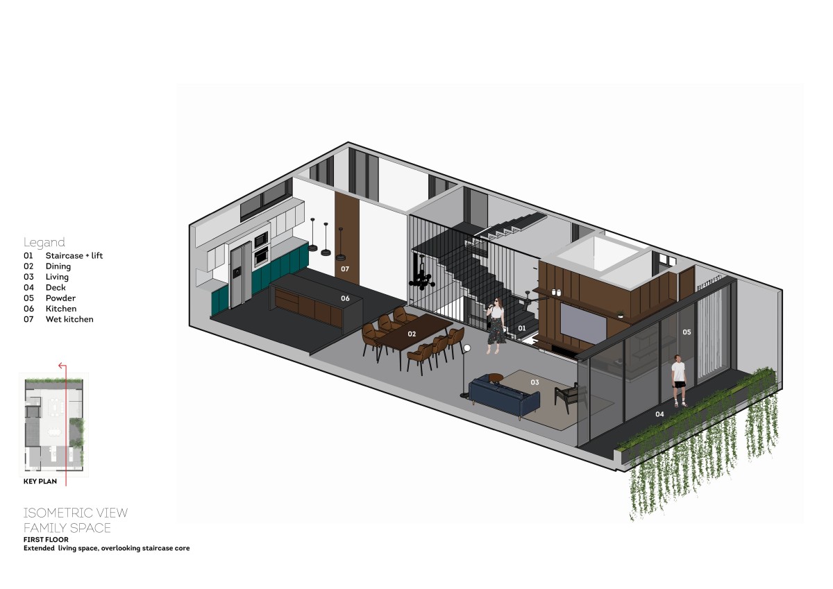 Isometric family space view of Aniketana by Kasa Design Collective