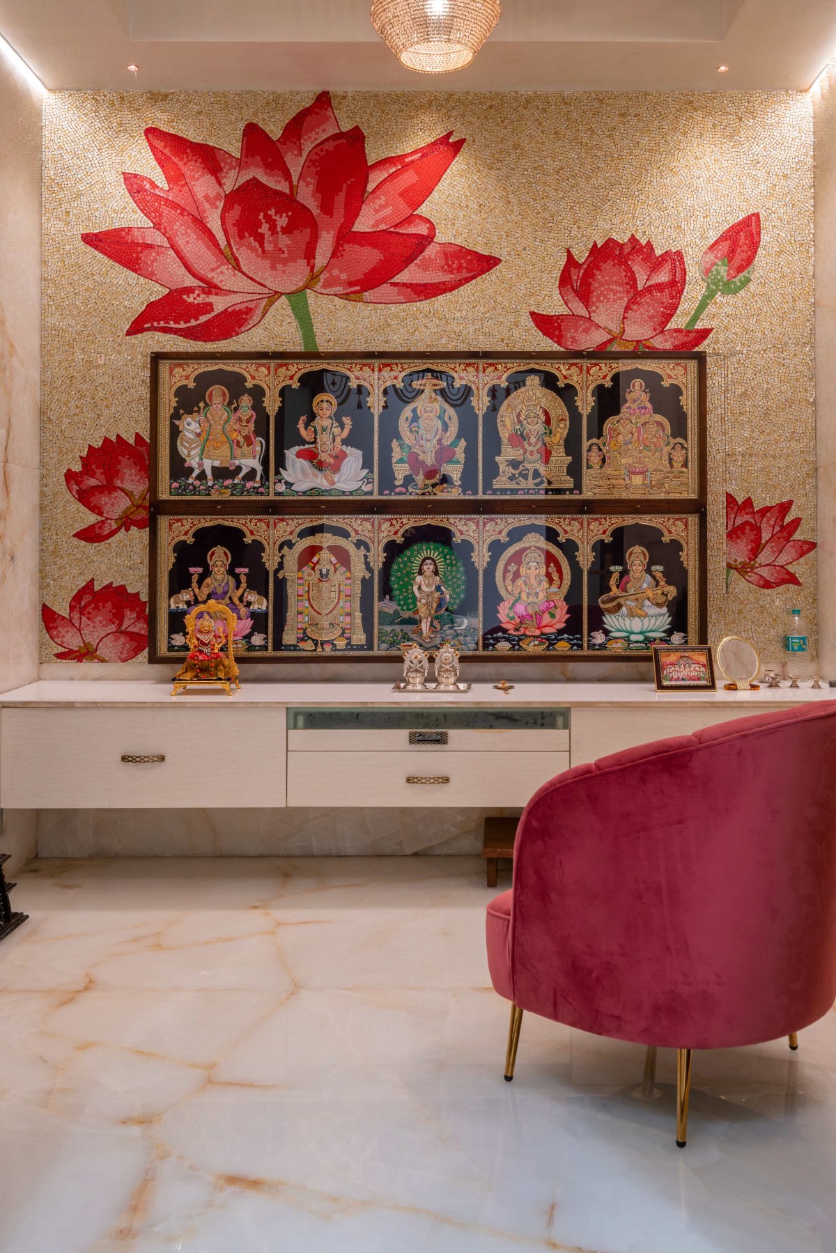 Pooja room of The Yarn House by Vishwakarma Design Studio