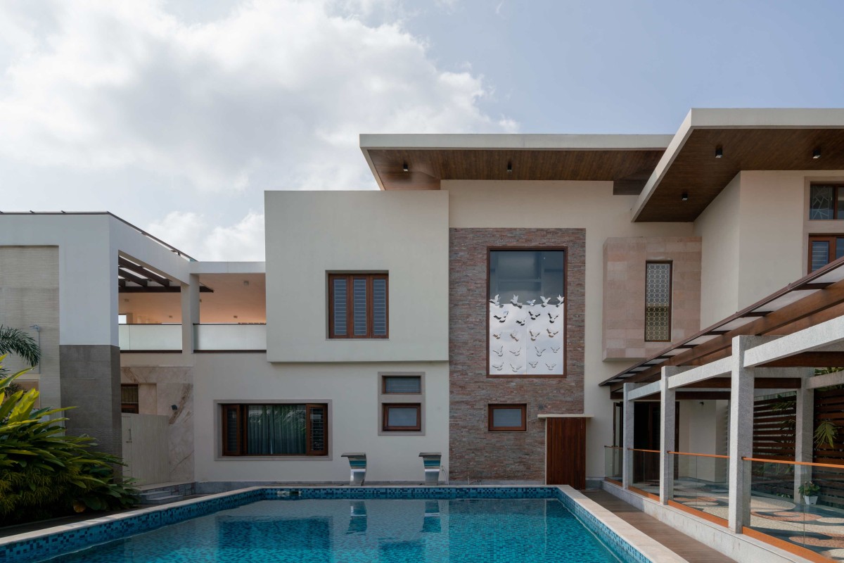 Pool area of The Yarn House by Vishwakarma Design Studio