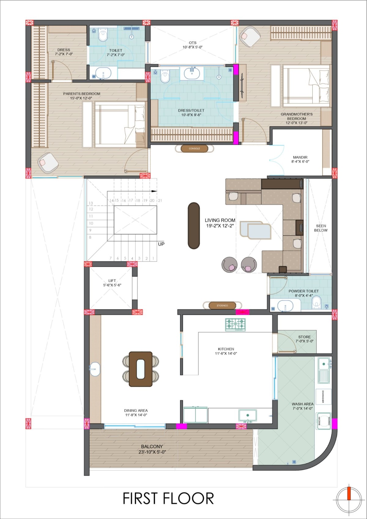 First Floor Plan of Vinayak House by Imagine Design Studios