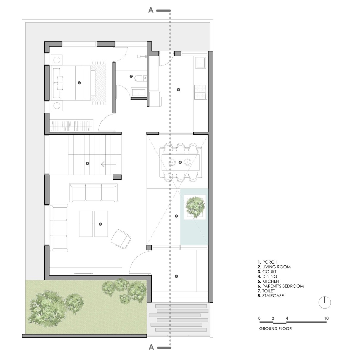 Ground Floor Plan of Tranquil Court House by Studio Habitect