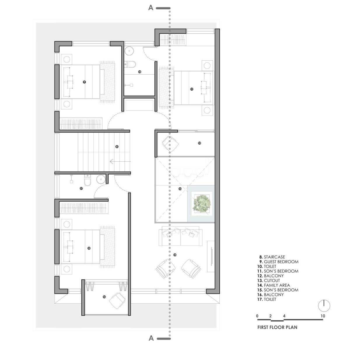 First Floor Plan of Tranquil Court House by Studio Habitect