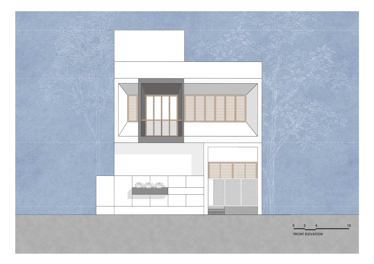 Elevation of Tranquil Court House by Studio Habitect