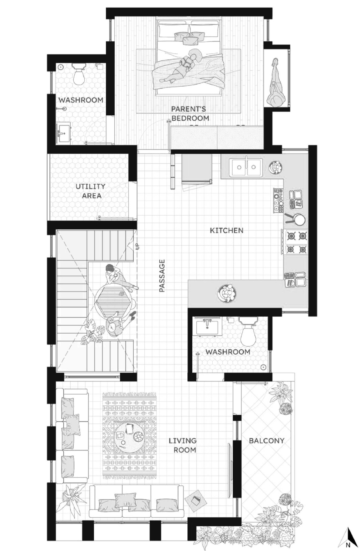 First Floor Plan of Brick Abode by D.I.B Collaborative