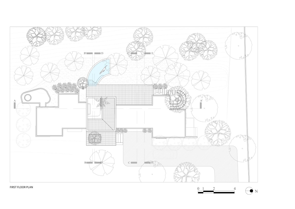 First Floor Plan of Courtyard House by the Water by Studio DesignSeed