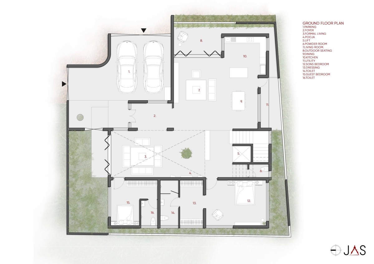 Ground Floor Plan of Tanish by Jyaamiti Architectural Studio