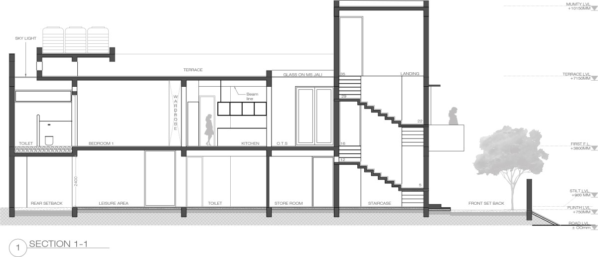 Section of The Box House by OM Architects