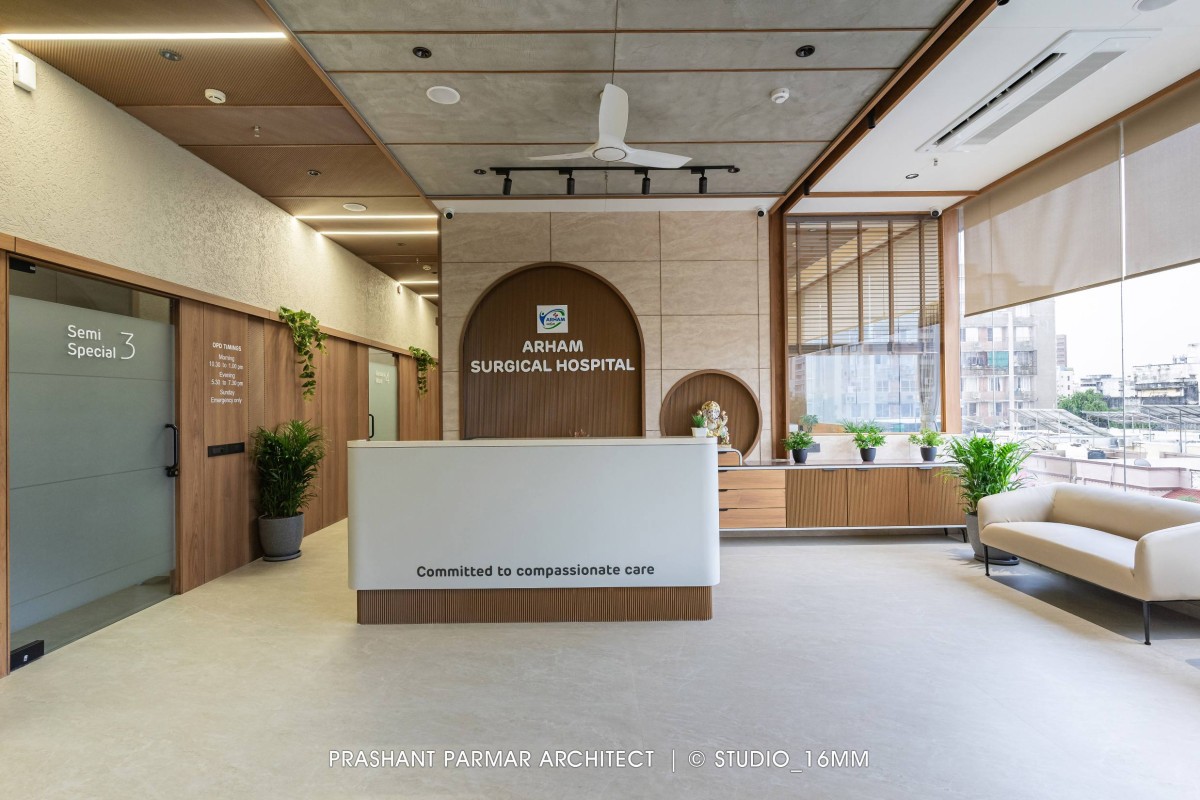 Reception & Waiting Area of Modern Hospital Interior at Ratnanjali Solitaire by Prashant Parmar Architect