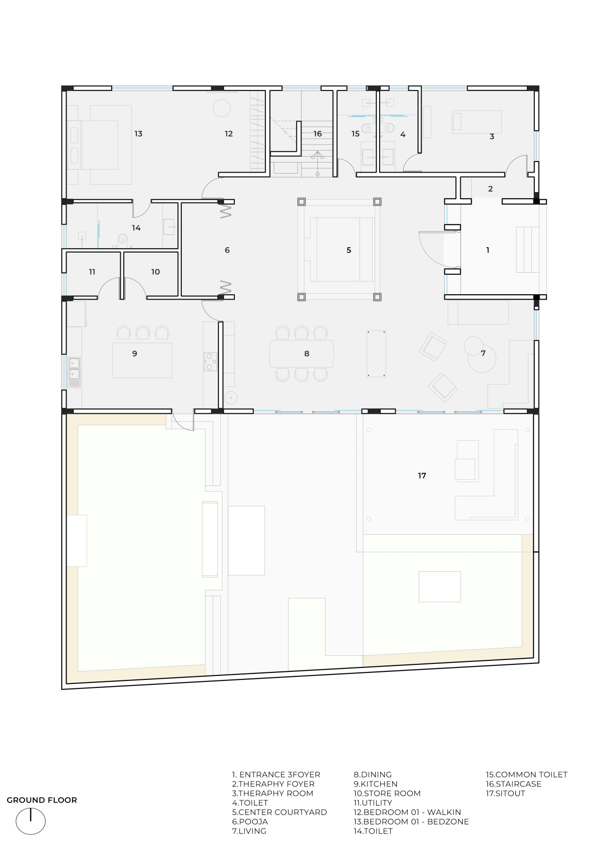 Ground Floor Plan of Sacred Forest Villa by Spacemote