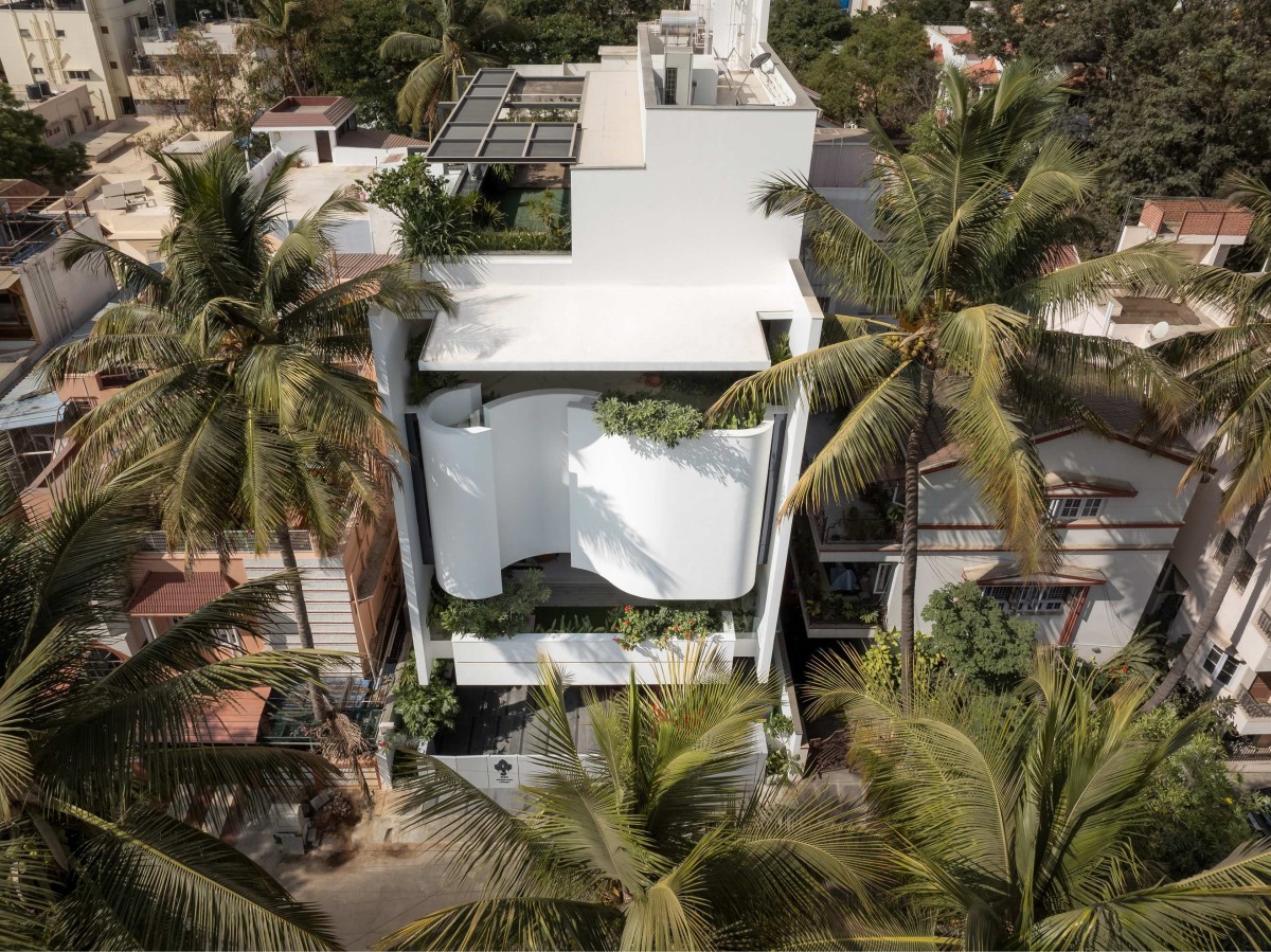 Aerial view of Whispering Curves by Suva Architects