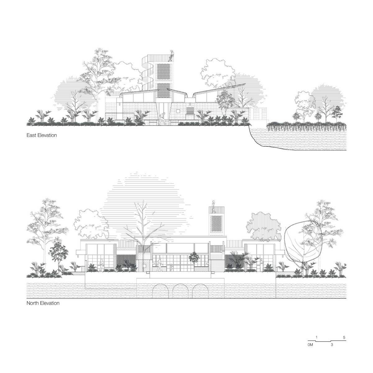 Elevations of Habitat by The Lake by Studio Prakriya