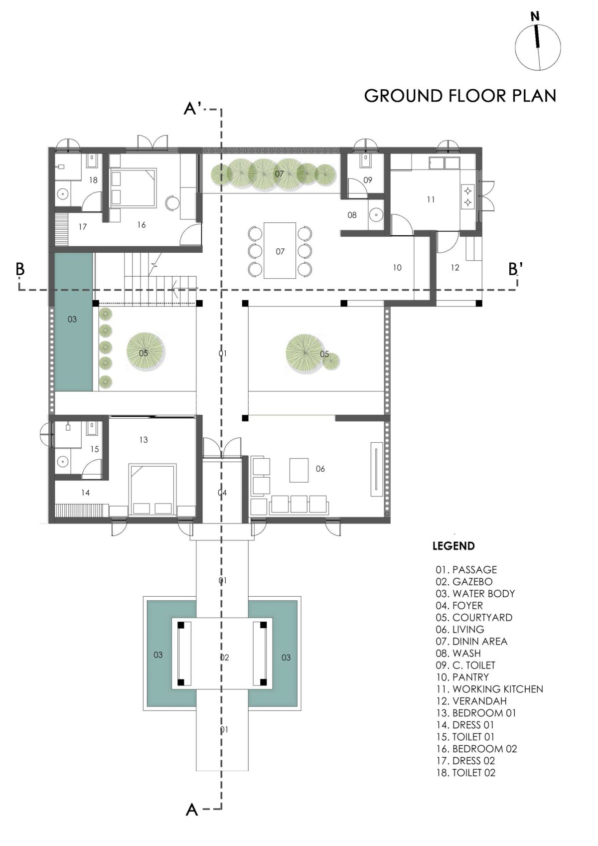 Ground Plan of Nadumuttam by i2a Architects Studio