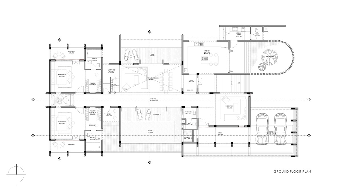 Ground Floor Plan of Mathamangalam House by SOHO Architects