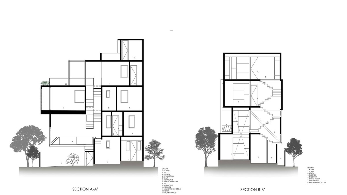 Sections of Pulley House by Studio 3Ca