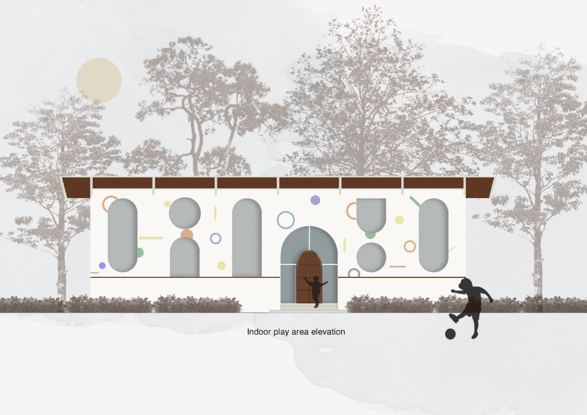 Elevation of Totland Kids Community Center by Studio Roaming Ants